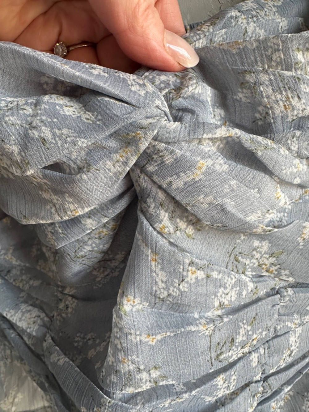 Alter’d State Blue Floral Ruched Milkmaid Blouse Cottagecore Coquette Top S - Picture 7 of 12